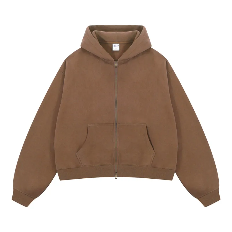 Trendy 2025 Winter Man Solid Fleece Boxy Hoodies Unisex 350gsm Double Head Zipper Hooded Sweatshirts Coat HY1122