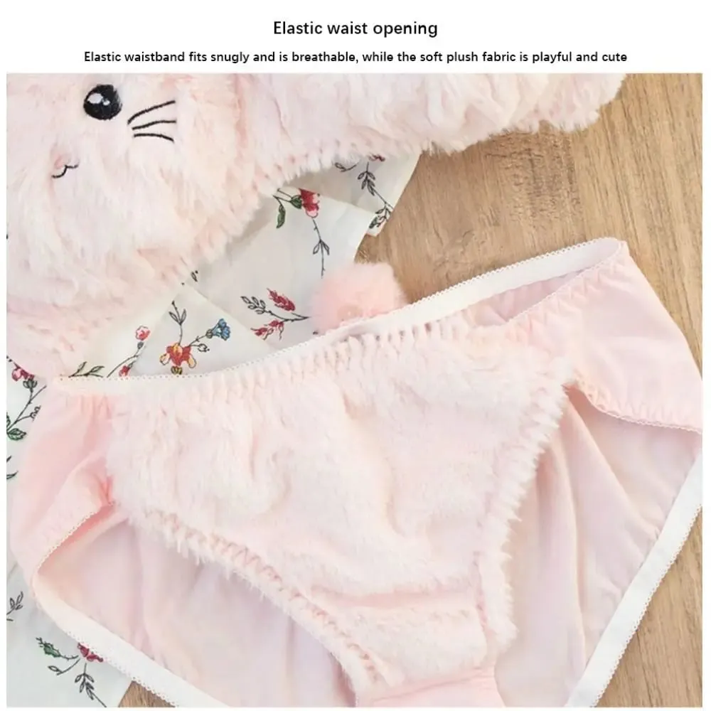Cute Women Lingerie Set Wire-Free Cartoon Cat Winter Bra & Brief Sets Soft Girl Warm Underwear Panties Suit Winter — image 4