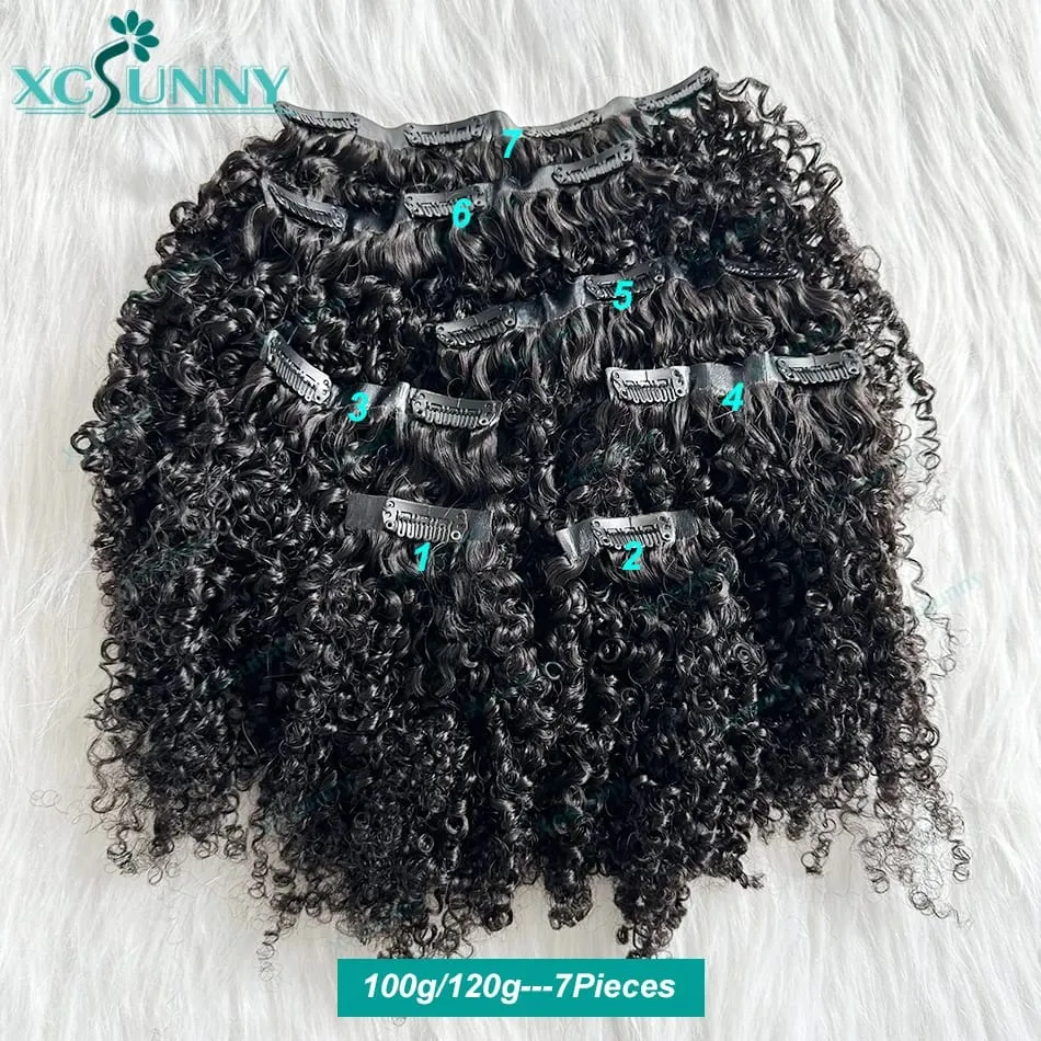 Crépus bouclés sans couture pince Ins cheveux humains birman PU pince dans les Extensions de cheveux humains crépus bouclés pour les femmes noires 240g pleine tête — image 5