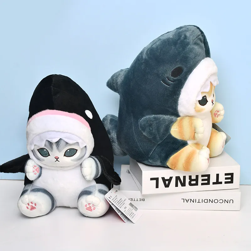 27cm Mofusand Shark Cat Plush Toys Cute Cartoon Stuffed Animals Doll Soft Kawaii Anime Cat Hugging Plush Pillow — image 1