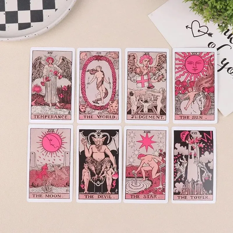 Pink Rider Waite Tarotkortlek för nybörjare Prophecy Divination Deck Familjefestbräde Ödeskort spåspel — image 6
