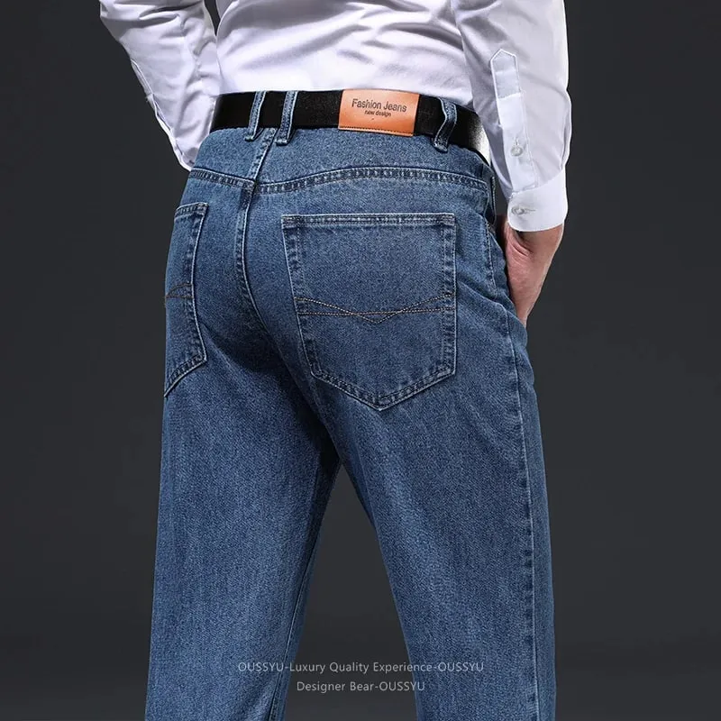 Luxury Quality Autumn Winter 100%Cotton Men's Jeans Business Denim Pants Straight High Waist Father Trouser Male Plus Size 40 42 — image 12