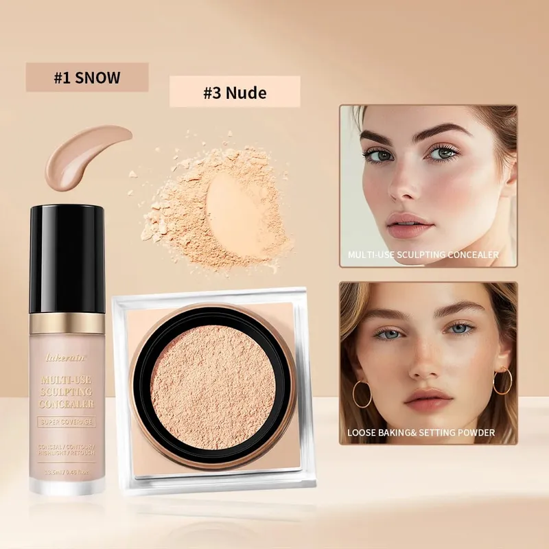 2ks sada na make-up na obličej s korektorem a sypkým pudrem na obličej s hladkým matným povrchem pro ženy, korejský make-up