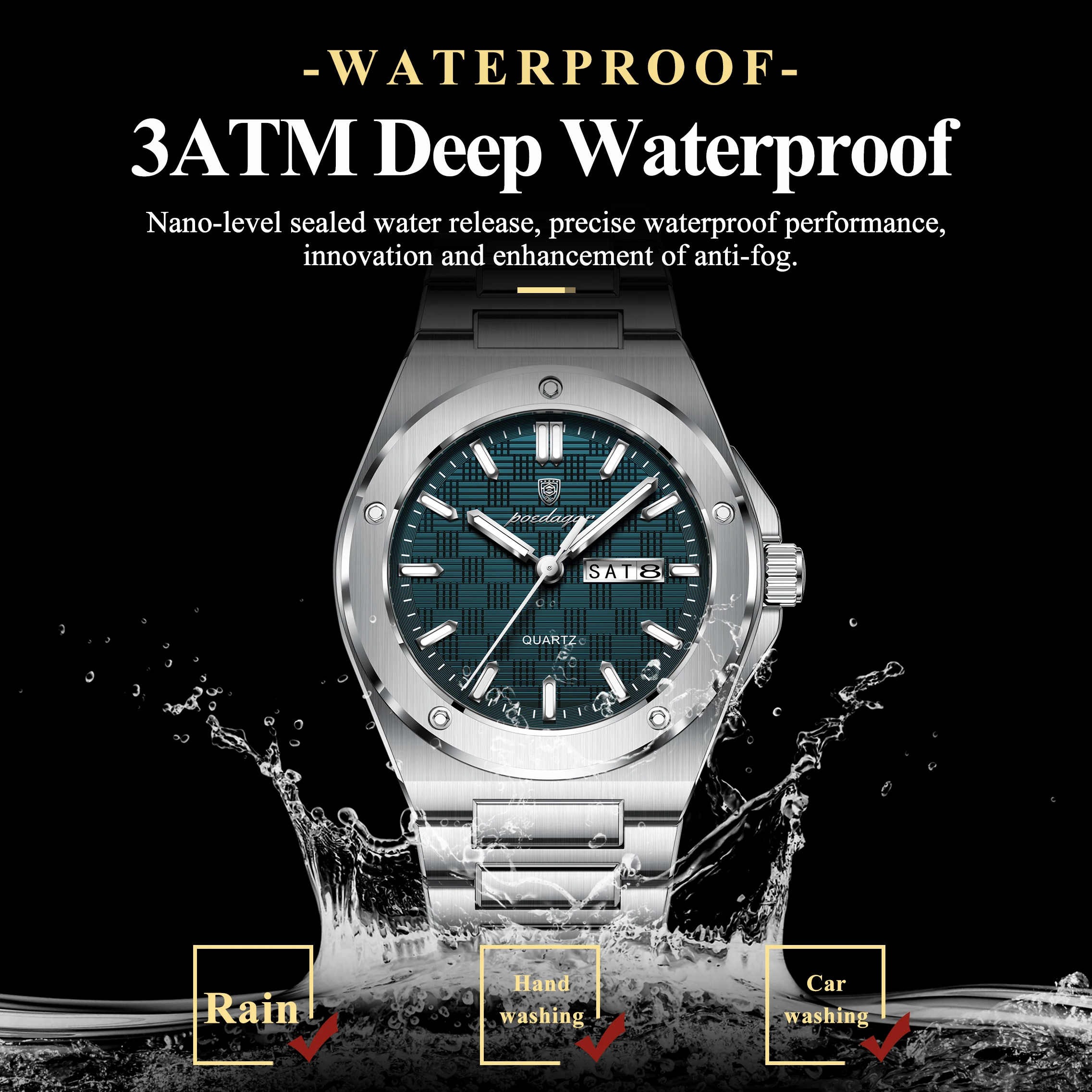 Top Original Male Clock Quartz Date Week Men Wristwatch Waterproof Luminous Stainless Steel Fashion Men's Watches Reloj — image 4