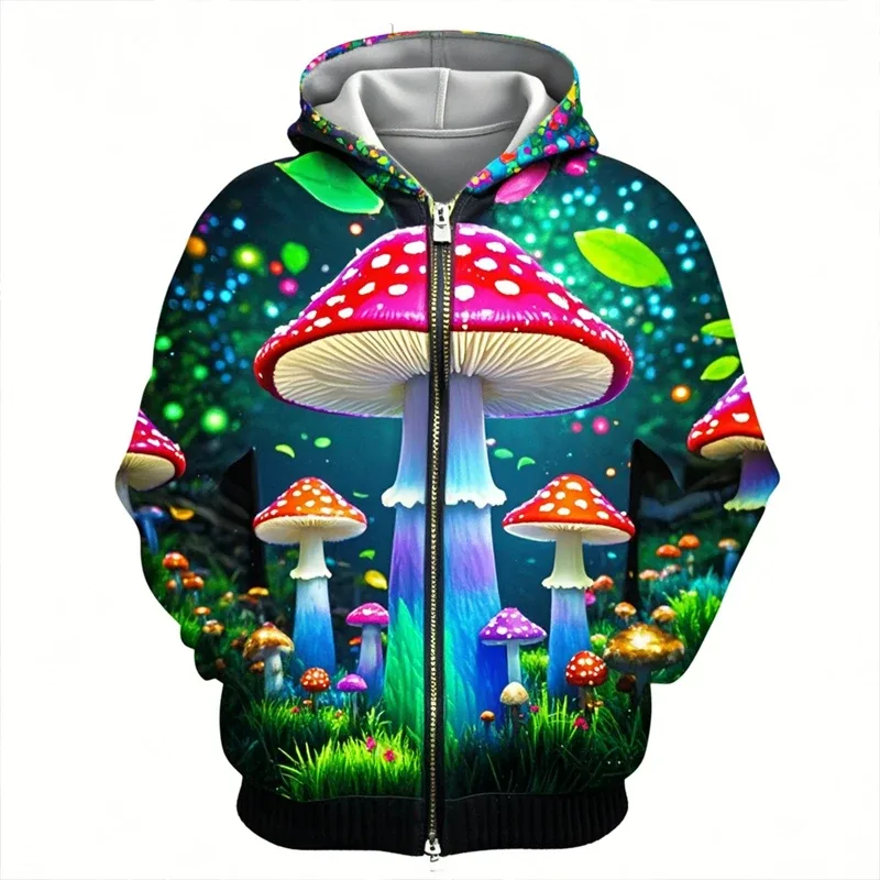 Mantar 3D baskı fermuarlı kapüşonlu kıyafet erkek kadın rahat moda kapüşonlu eşofman üstü erkek büyük boy eşofman Hoodies erkek ceket giyim — image 18
