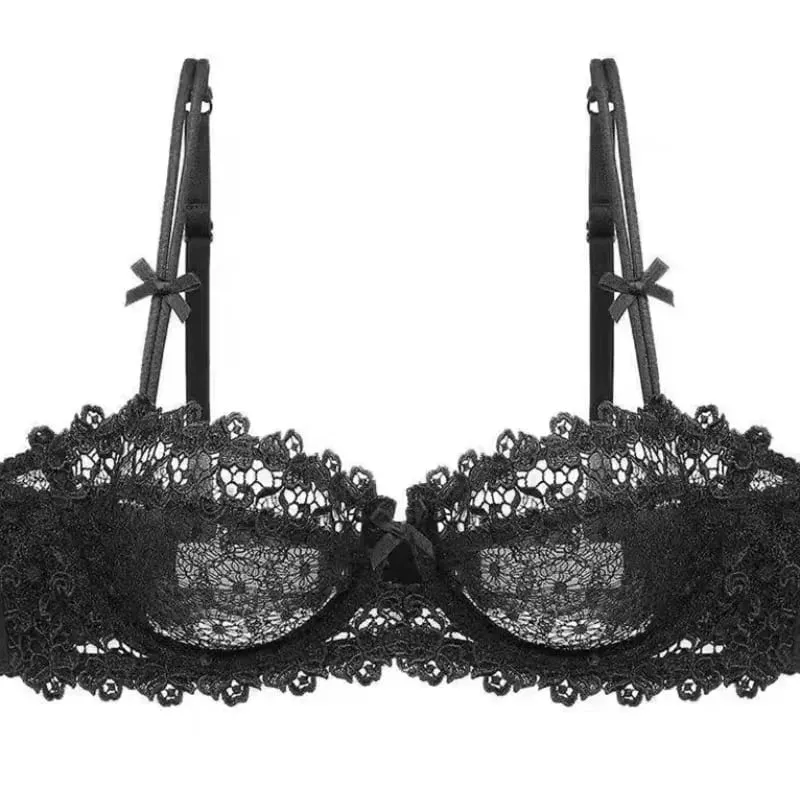 Conjunto de sujetador de encaje europeo, media copa semitransparente ultrafina, sujetadores Pure Desire para pecho pequeño, ropa interior cómoda antiflacidez — image 1