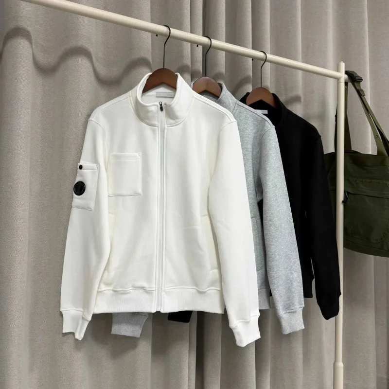 Lente nieuwe stijl casual pure kleur opstaande kraag jas heren lange mouw ritssluiting comfortabel katoenen sweatshirt — image 2