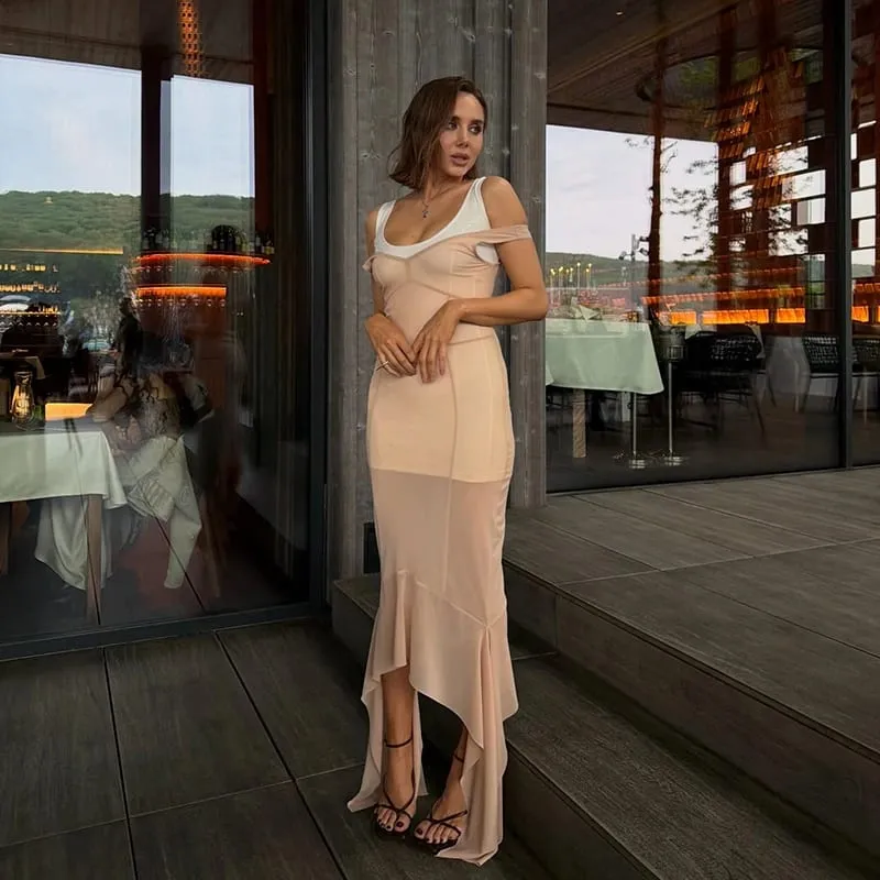 Set Pakaian Wanita Lapisan Mesh Tipis Elegan V-leher Pinggang Tertutup Tanpa Lengan Slip Slip Maxi Pakaian Musim Panas 2026 Wanita — image 8
