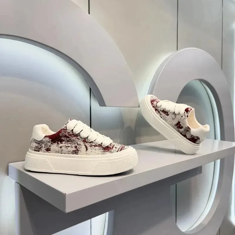 Fashion Men Casual Shoes Spring Summer Chunky Sneakers Woven Fabric Graphic Print Thick Sole Streetwear Daily Footwear — image 3