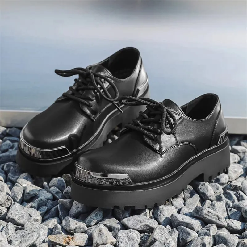 Retro Men Derby Shoes Black Casual Lace Up Thick Soled Wear-resistant Business Couple Commuting Shoes Outdoor Work Shoes Men — image 2