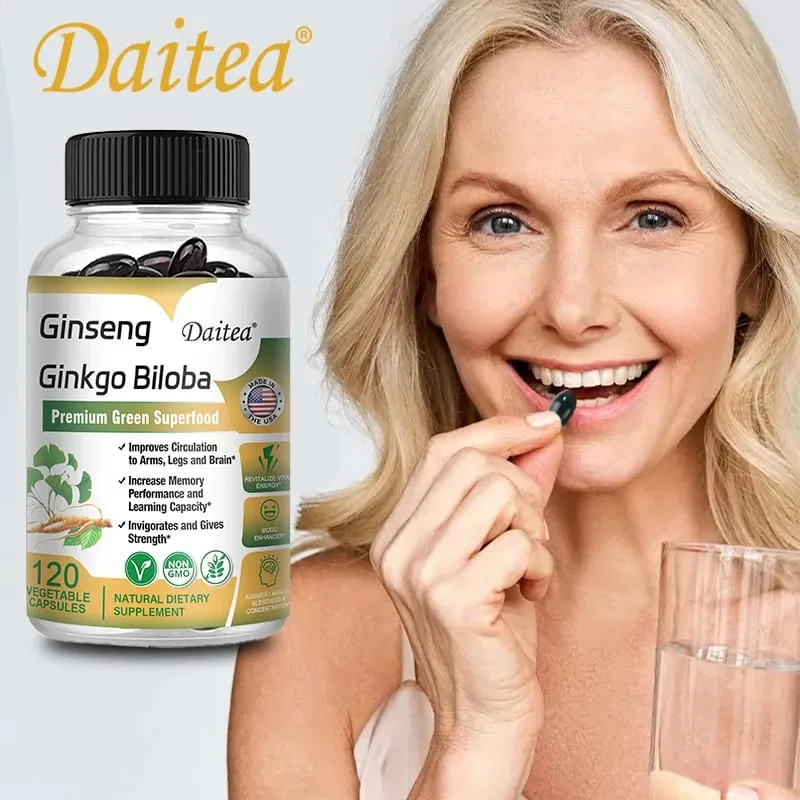 Ginseng + Ginkgo Biloba Capsules - Premium Non-GMO/Vegan Superfood - Traditional Energy Booster and Mood Soother — image 3