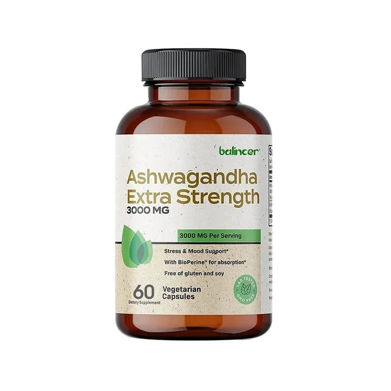 Naturlig Ashwagandha Stress- och humörlindring Örtvegetarisk KSM-66 Kapslar Anti-ångest Stresslindring Hjärnhälsa