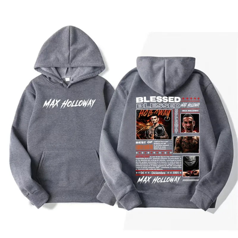 Max Holloway Blessed Vintage Graphic Hoodies Men Women Fashion Violence Aesthetic Sweatshirt Casual High Quality Pullovers Hoody — image 4