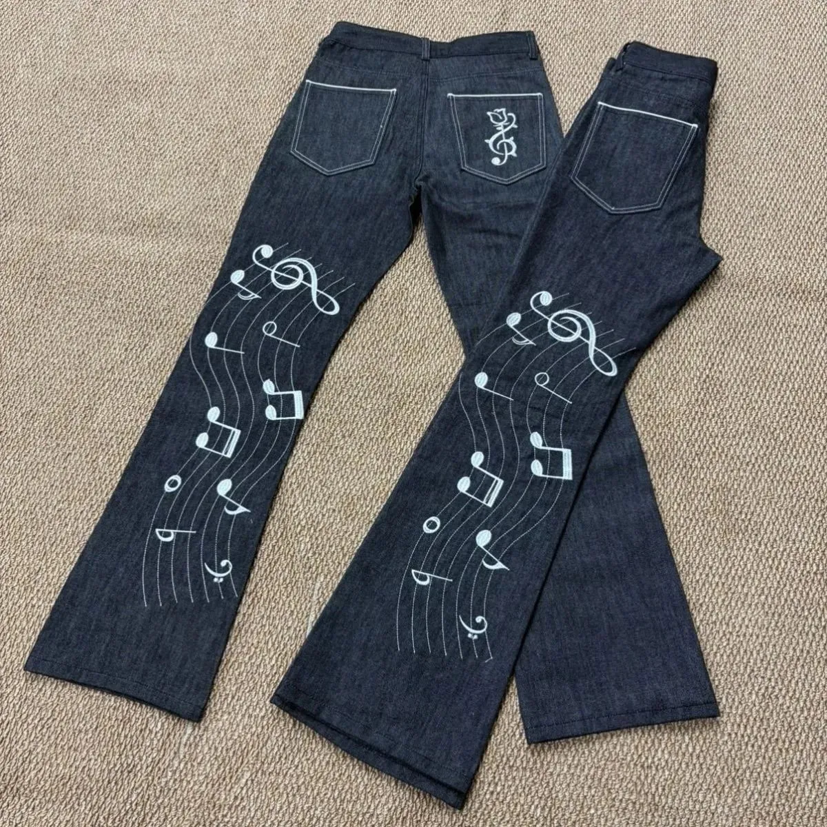 Note Rose Embroidered Original Color Jeans Unisex 1021M Version Slightly Flared HighStreet Wear Straight Jeans Stacked Pants Men — image 4