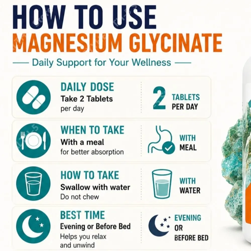 Magnezyum Glisinat Takviyesi 180 Tablet Şelatlı Bisglisinat Erkekler ve Kadınlar için Diyet Tabletleri Nazik Günlük Mineral Desteği — image 4