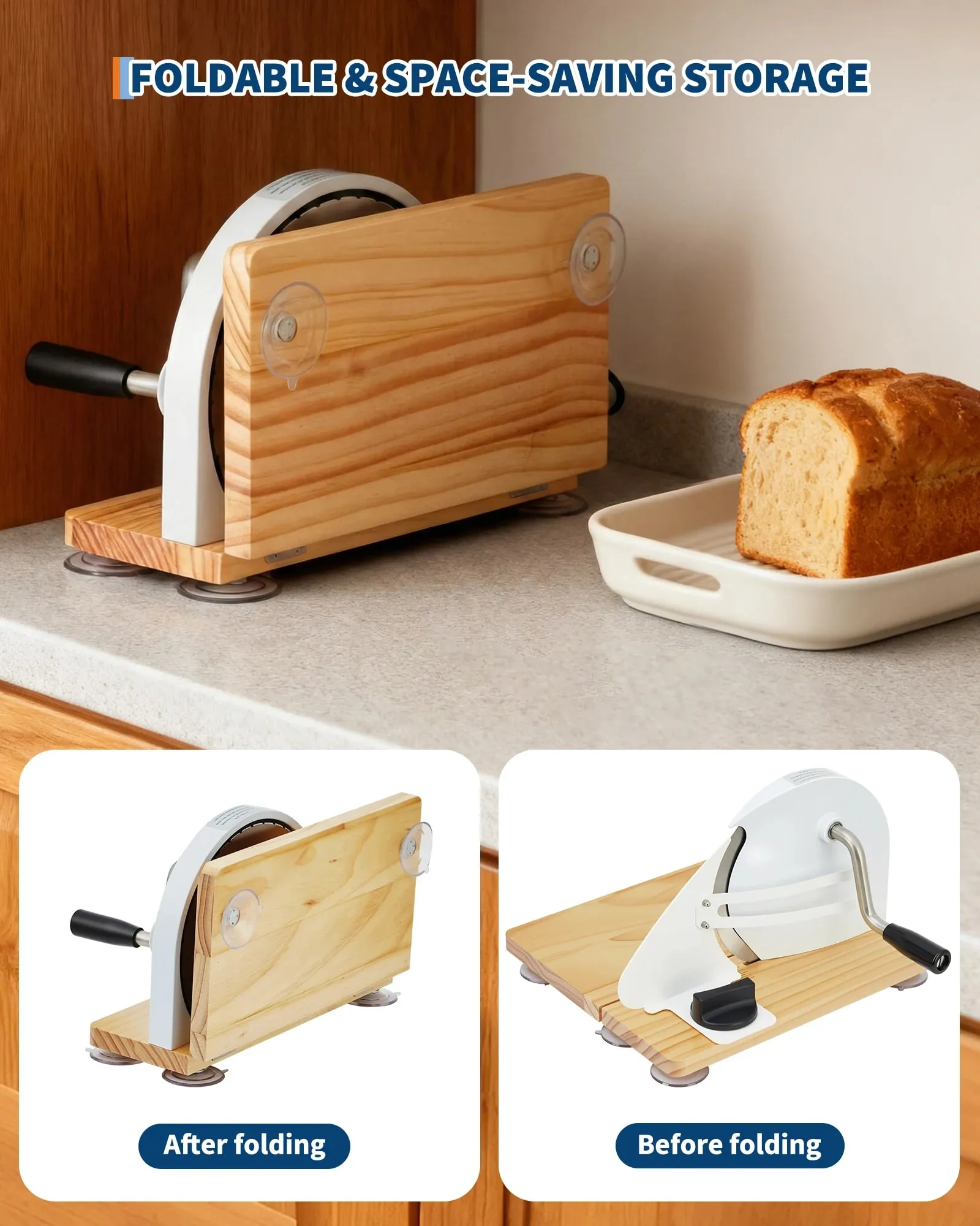 Manual Bread Slicer Foldable Wooden Bread Slicer with 0.1"-2" Adjustable Thickness Food Grade Bread Cutter for Homemade Bread Toast and Bagels — image 2