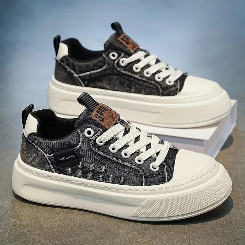 2026 New Thick Soled Non-slip Breathable Casual Low Top Canvas Board Shoes for Men's Versatile Trend Height Increase Sneakers