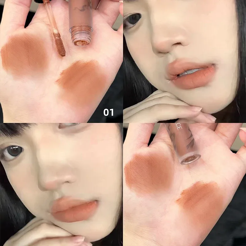 Punk Dark Brown Lip Mud Nude Matte สีส้มสีน้ำตาลลิปกลอส Raspberry Red Liquid ลิปสติก Waterproof Non Stick Cup Lip Tint แต่งหน้า
