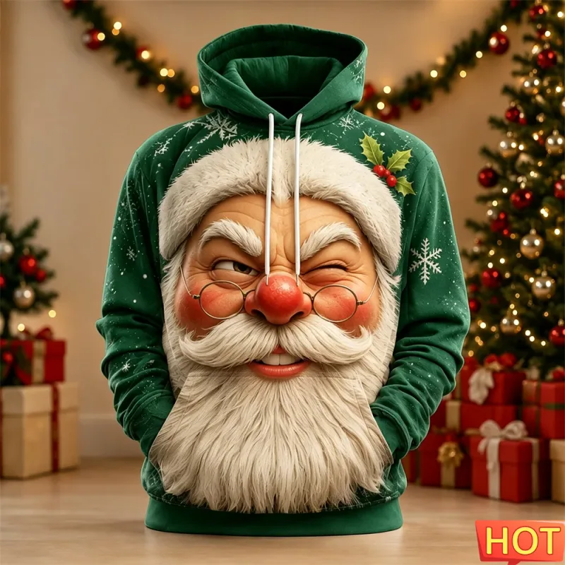 Men's Hoodie Funny Shocked Santa Claus Face Christmas Hoodie Breathable Pullover Sweatshirt for Christmas Holiday Party Wear Top — image 6