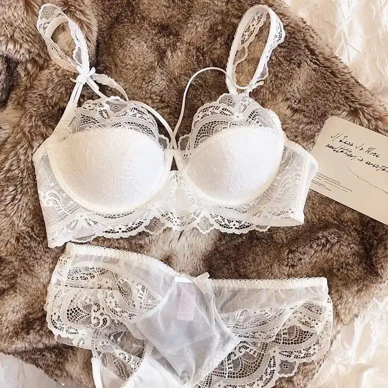 French Pure Lace Bralette Petite Bra Set AABB Cup with Removable Straps & Thin Push Up Pads Soft Underwire Sexy Women's