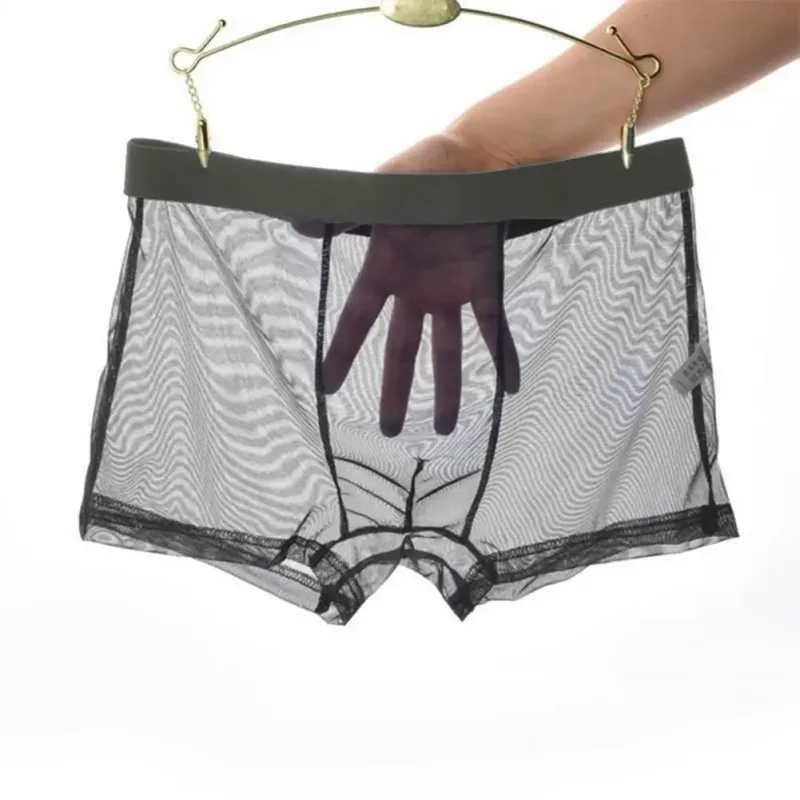 Şeffaf Boksörler Erkekler için Erkek Külot See Through Seksi Örgü Düşük Bel Buz Ipek Ince Soğutma Erkek Külot Erkek iç çamaşırı — image 12
