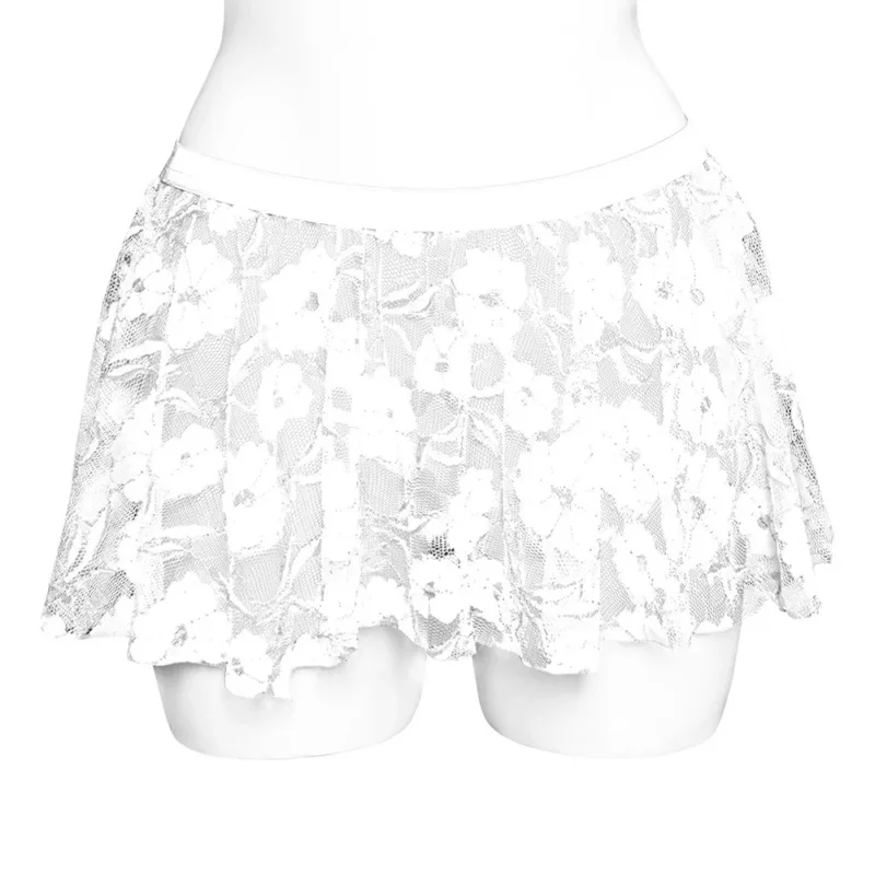 Män Solid spetskjol Mesh genomskinlig för underkläder Låg uppåtgående veckade kjolar genomskinlig Bodycon botten för festkväll