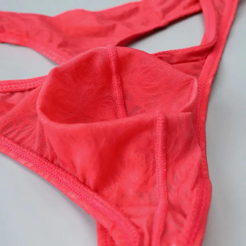 Lelaki Lace Jacquard G-string Seluar Dalam Tinggi Meregangkan Kantung Besar Thong Seluar Dalam Gay Seksi Erotik Seluar Dalam T-belakang