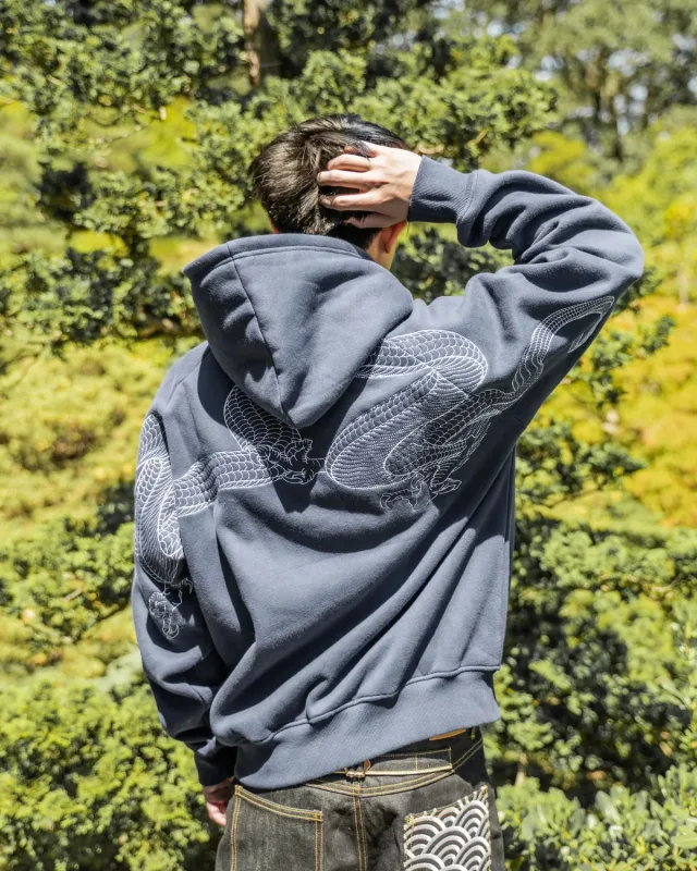 Men Dragon Embroidered Hoodie Japanese Sukajan Style Fleece Lined Pullover Hooded Sweatshirt Loose Casual Streetwear Tops New — image 27