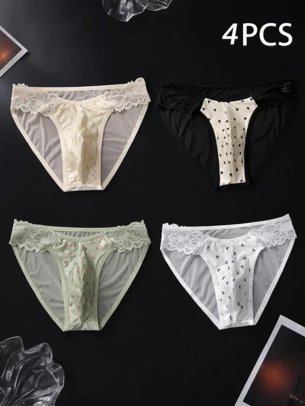 4PCSSexy سراويل داخلية رجالي سلسة الجليد رقيقة جدا الرياضة اللياقة البدنية الانتفاخ الحقيبة ملخصات سراويل الذكور منخفضة الخصر 3256812833245883