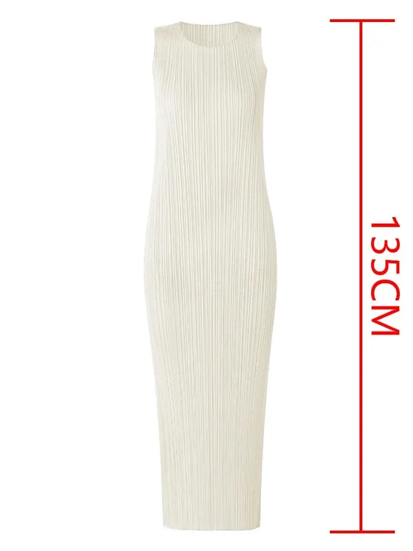 Miyake Plissee Frauen Kleid Sommer Ärmellose Lange Klassische Koreanische Mode Lässig Elegante Weibliche Lce Wasser Blau Strand Kleid TP5045 — image 15