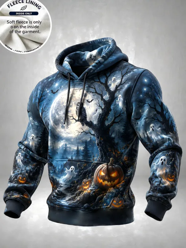 3D Print Halloween Fleece Hoodie Witch Black Cat Pumpkin Candy Skull Bowl Pullover Long Sleeve Kangaroo Pocket Sweatshirt