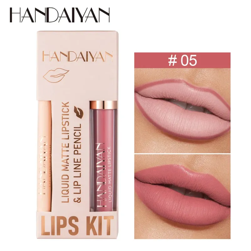 Pambabaeng 2-in-1 Lipstick Set na may Lip Liner Waterproof Long-lasting Korean Makeup Matte Finish Cosmetics Kit Libreng Pagpapadala — image 8