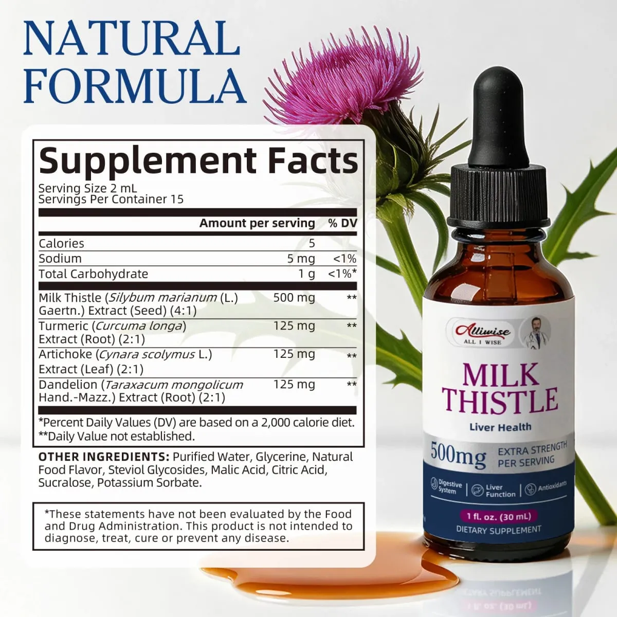 Alliwise Milk Thistle Drops The Wide-Reaching Benefits of Liver Detox & Cleanse Gut-Friendly Ingredients Gentle & Dependable — image 2