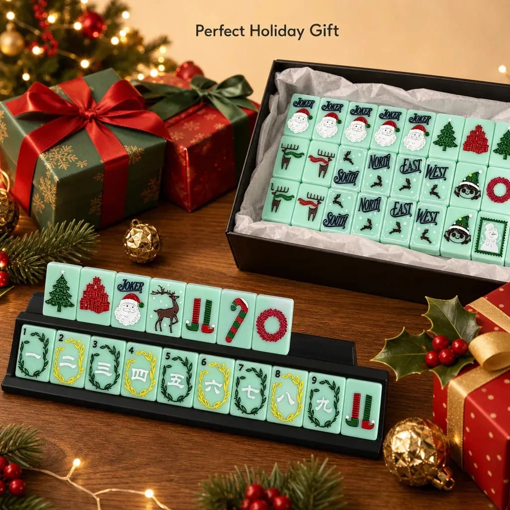 Original Design Christmas American Mahjong 160 Tiles - Acrylic 36x25x11mm with Jokers and Winds Holiday Game