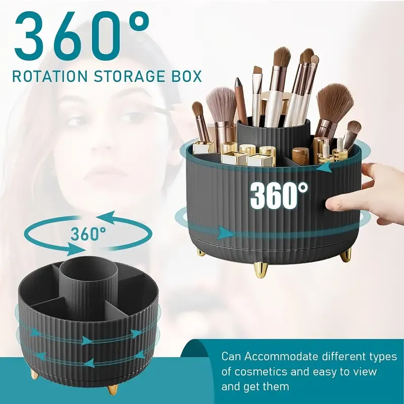 Suporte giratório 360 ° para pincéis de maquiagem, 5 espaços, organizador, mesa multifuncional, armazenamento de cosméticos para banheiro de mesa
