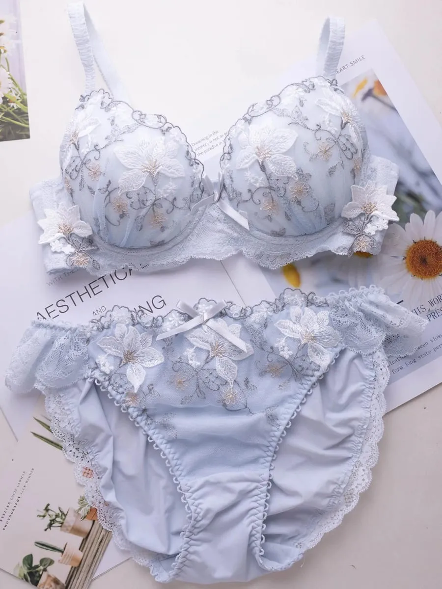 Süßes Dessous-Set im japanischen Stil mit dünnem, besticktem BH-Set mit flachen Körbchen und Scheiben Typ 2