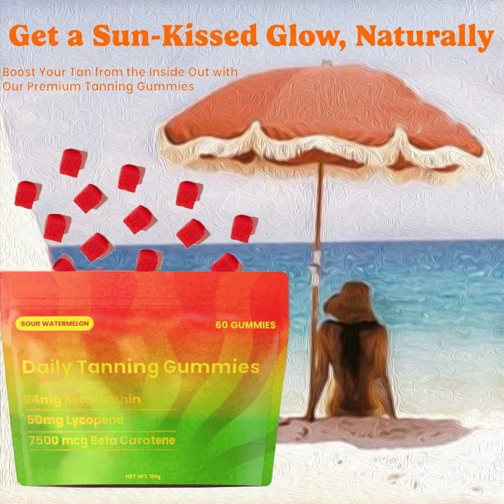 Tanning Gummies - Natural Tanning Supplement with Astaxanthin Lycopene & Beta Carotene - Boost Melanin for Radiant Skin & Glow — image 1