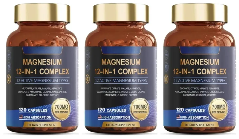 Magnesium Capsule Contain Glycinate Citrate & Aspartate Etc Complex Supplement Relaxation Muscle Heart Health Support 120 Count