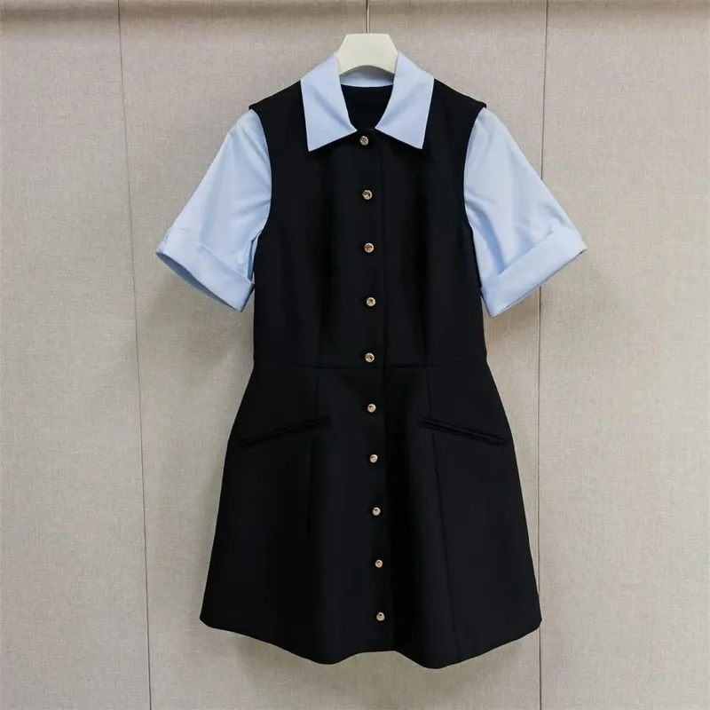 26 Early Spring Design Three Dimensional Cutting Color Blocked Women's Shirt Dress