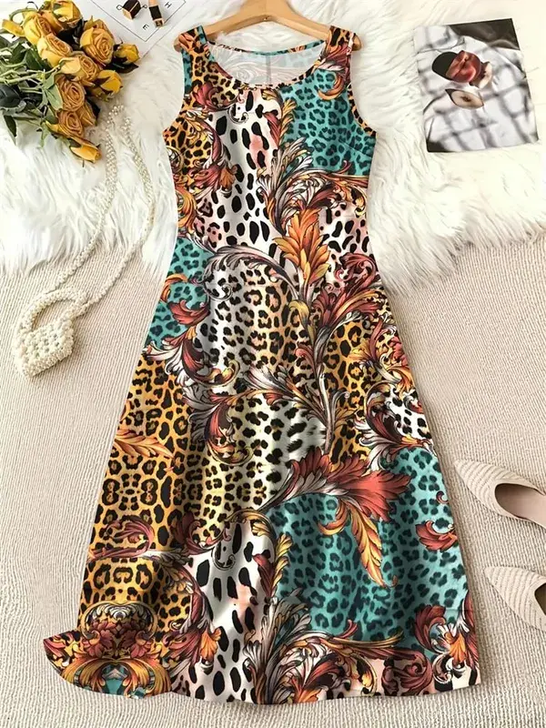 Summer Fashion Round-Neck Women's Dresses Botanical Floral Color-Blocked Patchwork Dresses Travel Party and Beach Dresses — image 14