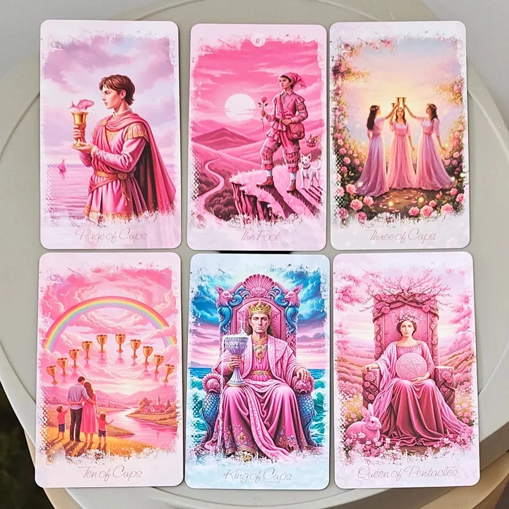 Rózsaszín romantikus fantázia tarot pakli bádogdobozban, 78 kártyás teljes pakli oktatókönyvvel 11*6,2 cm spirituális jóslás orákulum