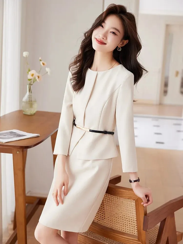 Elegant Spring Autumn Women Dress With Belt New Professional Navy Blue Formal Long Sleeve Slim Temperament Office Ladies Dresses — image 5