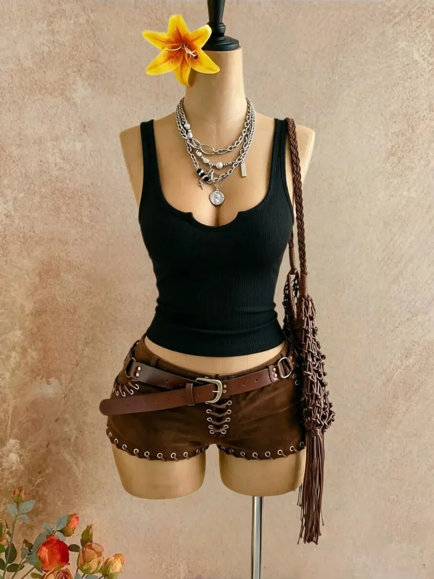Women Ribbed Sleeveless Tank Top Notch V Neck High Stretch Soft Skin‑Friendly Fabric Slim Fit Basic Daily Going Out Cami Vest — image 1