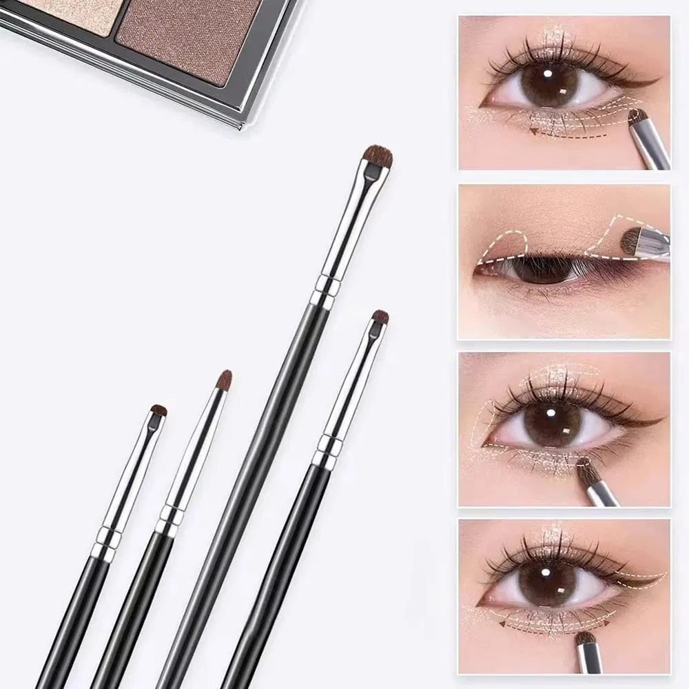 Set 4 Keping Berus Pembayang Mata Yang Indah Dan Padat Diperbuat Daripada Bulu Kuda Untuk Pengadunan Tepat; Berus Celak; Berus Concealer — image 3