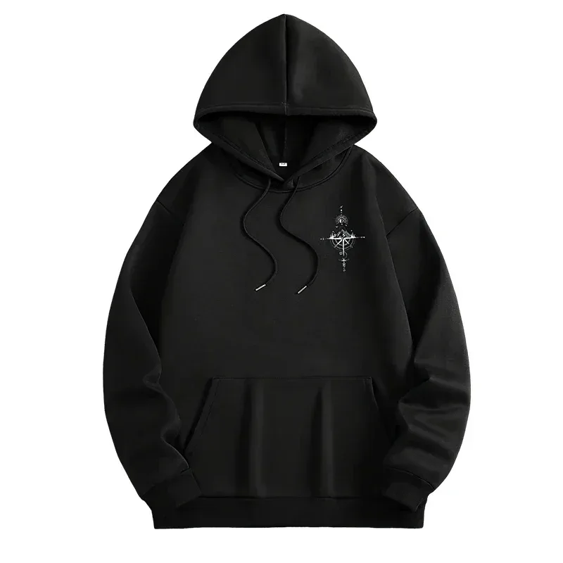 Vintage Compass Print Hoodies for Men High Quality Hooded Long Sleeve Pullover All Season Daily Casual Sports Tops Men's Clothes — image 13