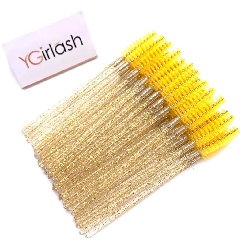 YGirlash 50 יחידות Lash Swans מוליך ריסים קריסטל ידית יהלום חד פעמית שרביטי מסקרה ניילון מברשת כלים קוסמטיים
