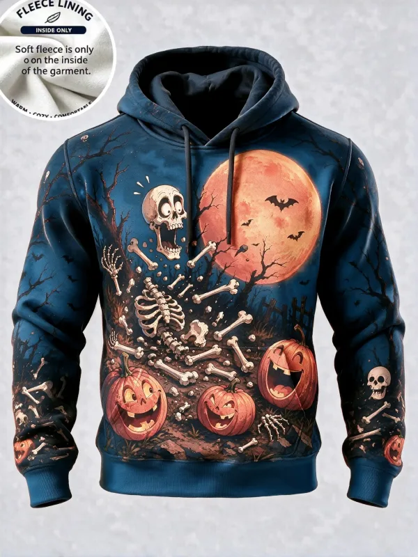 3D Print Halloween Fleece Hoodie Ghost Pumpkin Bat Spider Web Candle Graveyard Pullover Long Sleeve Kangaroo Pocket Sweatshirt — image 7