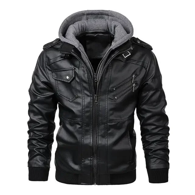 Outdoor Windproof Male Leather Jacket Men's Slim Fit Zipper Leather Jacket PU Jacket Autumn Winter Man High Quality Clothing
