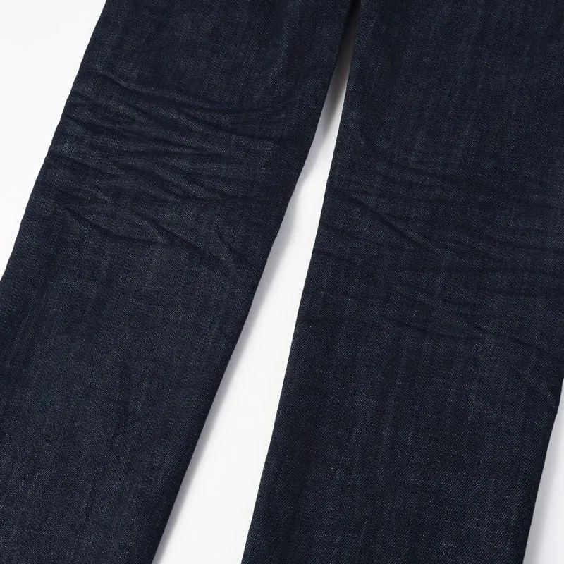 Men Deep Blue Vintage Washed Skinny Jeans Mid Waist Wrinkle Stretch Slim Fit Denim Casual Long Trousersy2k