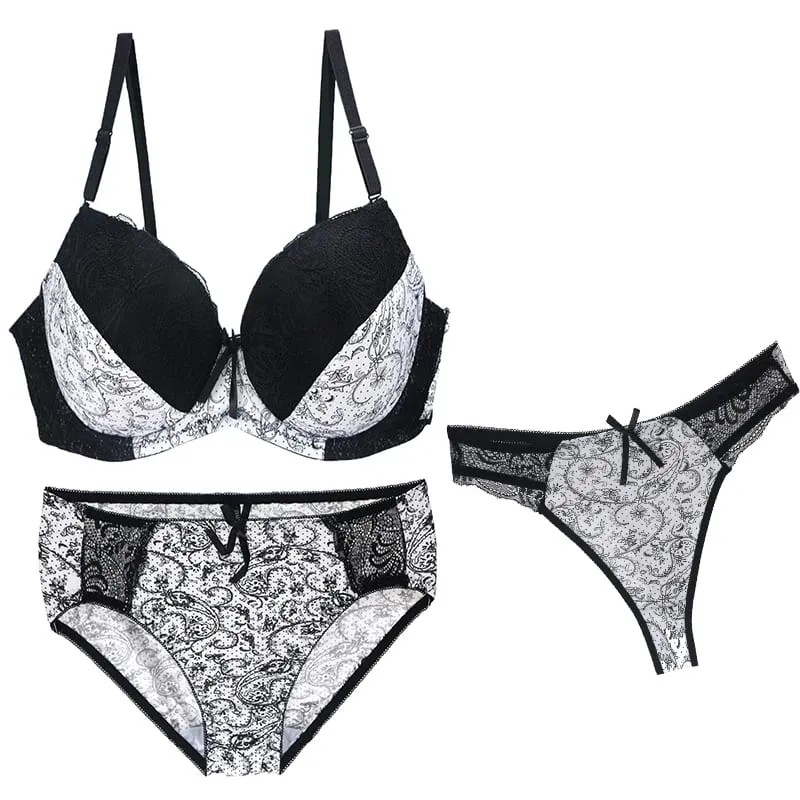 2024 New Sexy Bra Sets For Women 3 Piece Underwear Strap Transparent BCDEF Cup Female Beige Black Blue Purple Red White Lingerie — image 4